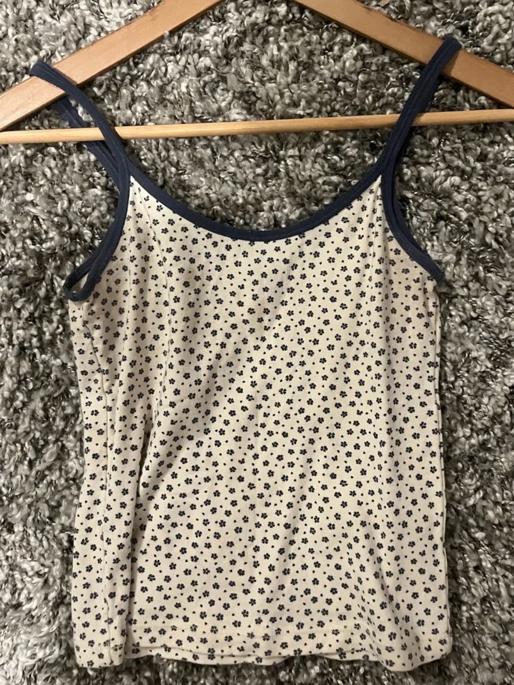 Brandy Melville Cream Cami with Navy Floral Print and Navy Trim